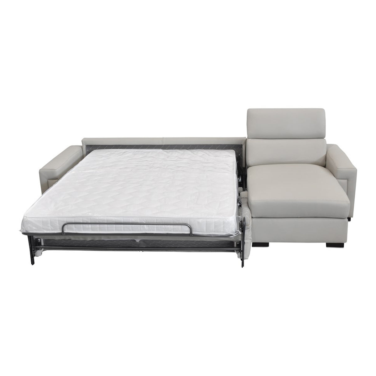 Sacha Modern Light Grey Leather Reversible Sectional Sofa Bed with Storage