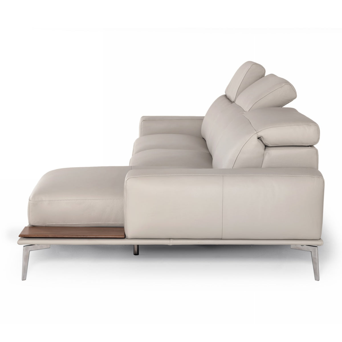 Villeneuve Italian Modern Light Grey Leather Right Facing Sectional Sofa