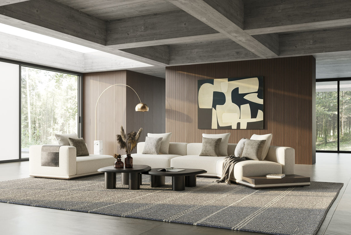 Lamod Siret Modern Ivory Fabric Modular Sectional with Coffee Table