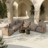 Lanuza Outdoor Brown + White Stripe Fabric Modular Corner Sofa Seat