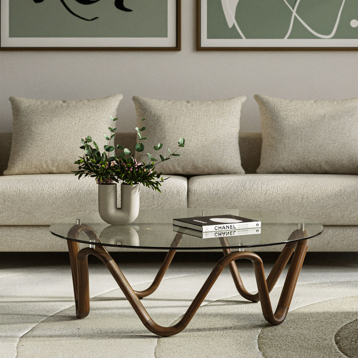 Lassen Modern Glass & Walnut Coffee Table