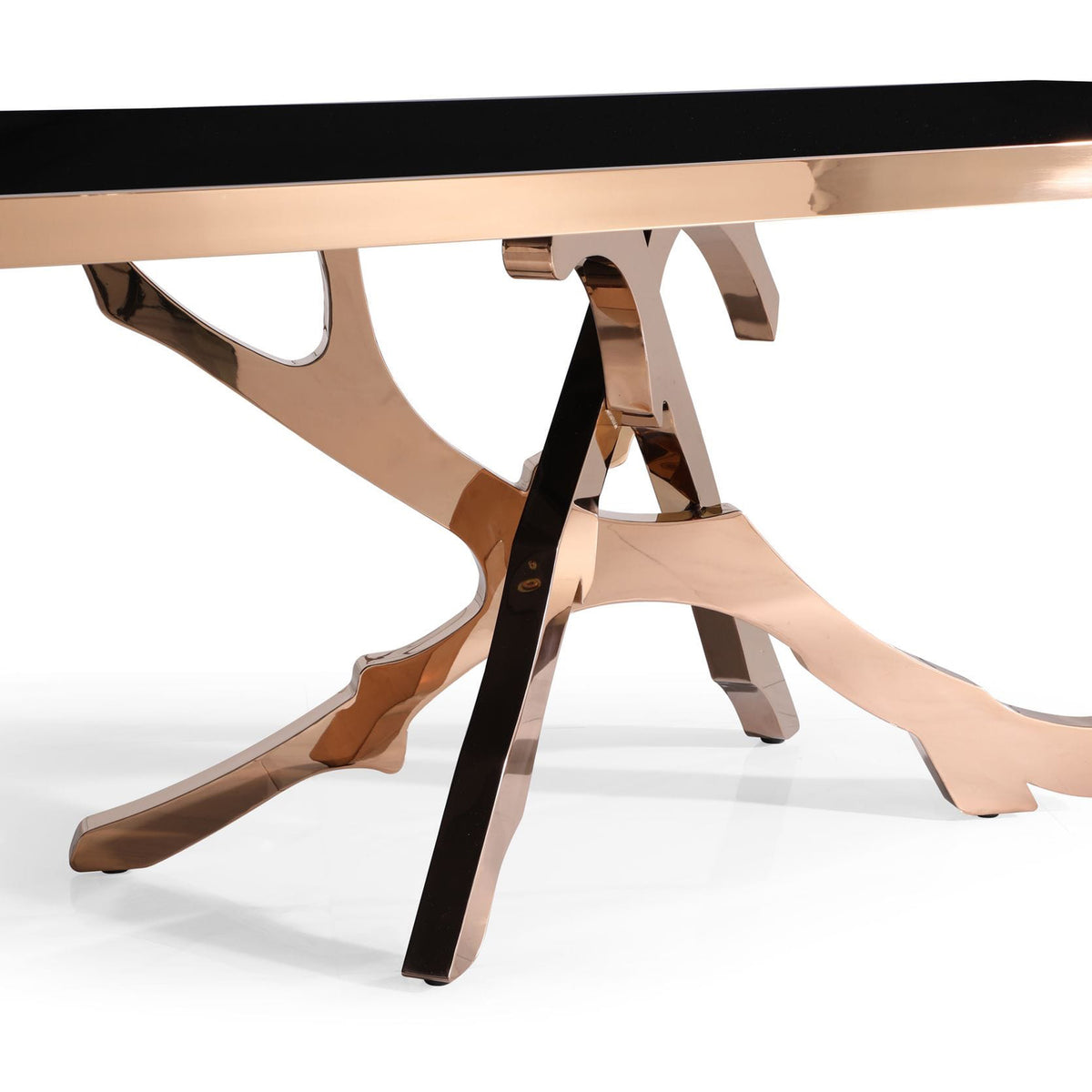 Legend Modern Black Glass & Rosegold Dining Table