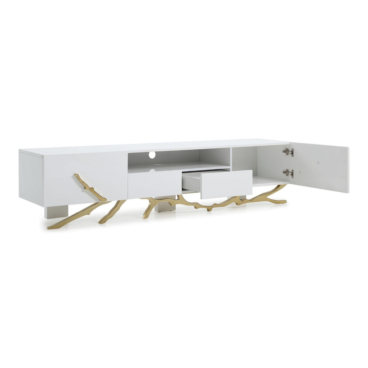 Legend 87"-Wide Modern White Gold TV Stand