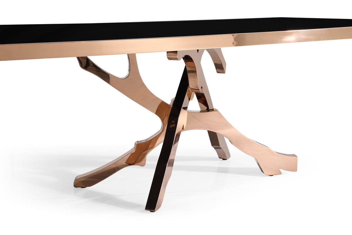 Legend Modern Black Glass & Rosegold Dining Table