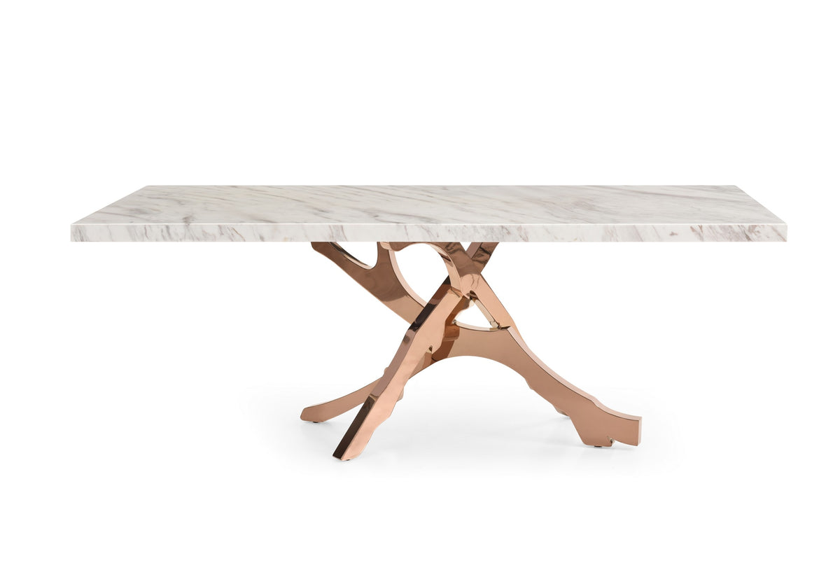 Legend Modern White Marble & Rosegold Dining Table