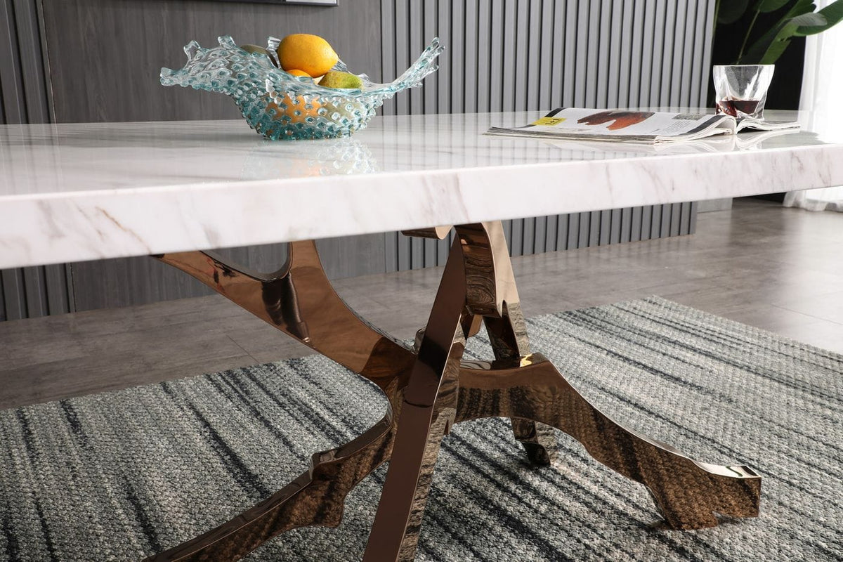 Legend Modern White Marble & Rosegold Dining Table