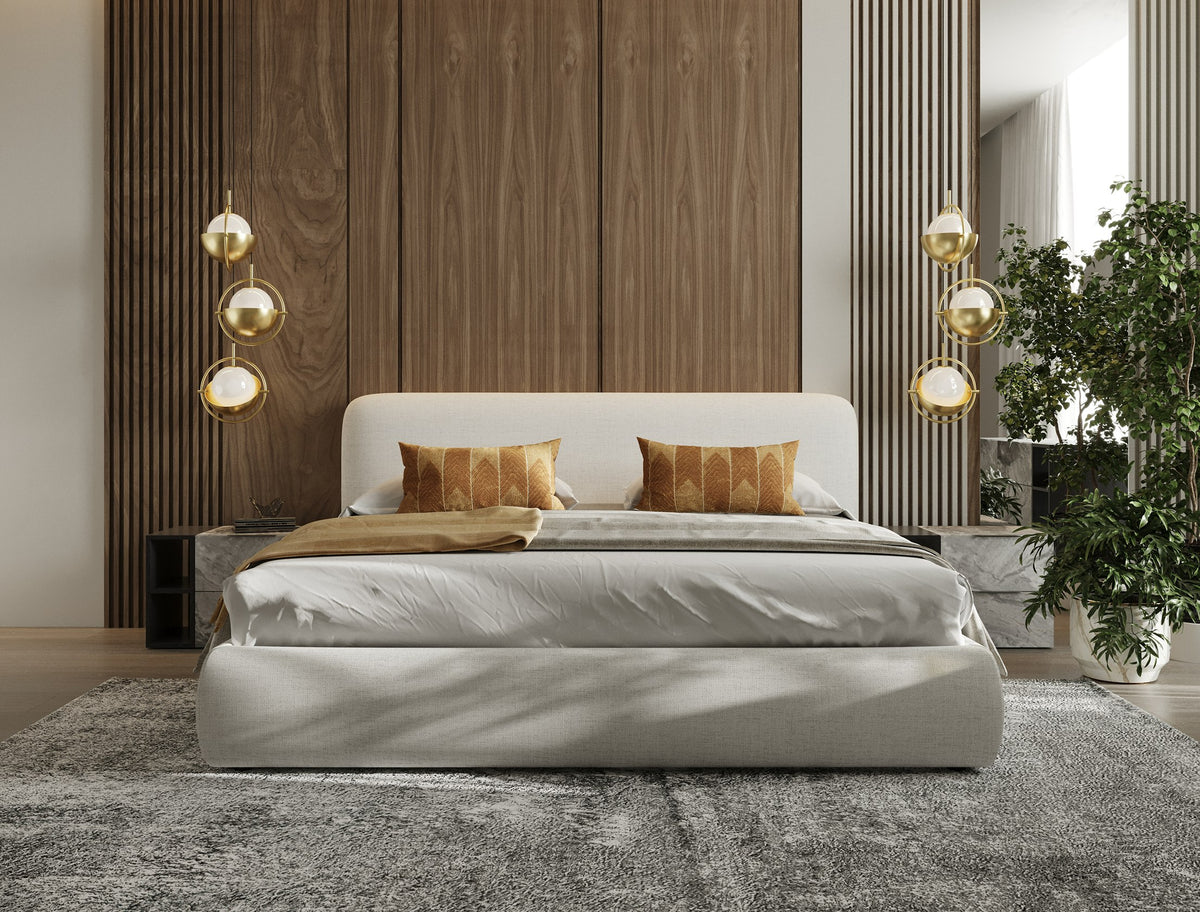 Liam Modern Ivory Fabric Upholstered Bed
