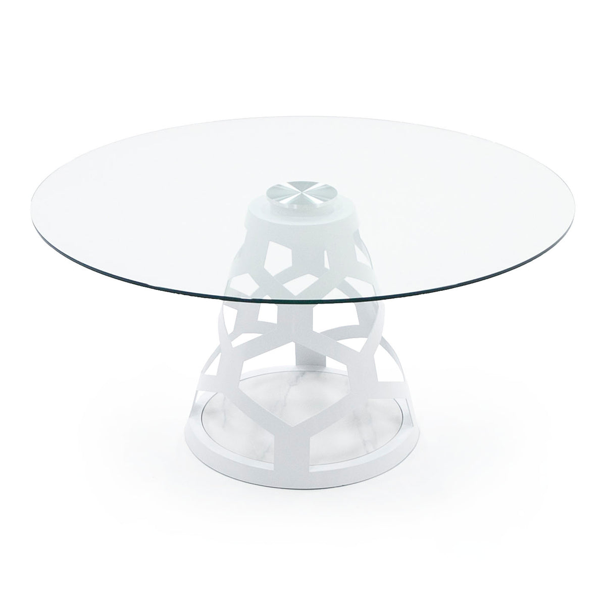 Lilly Modern 12mm Round Glass + White Dining Table