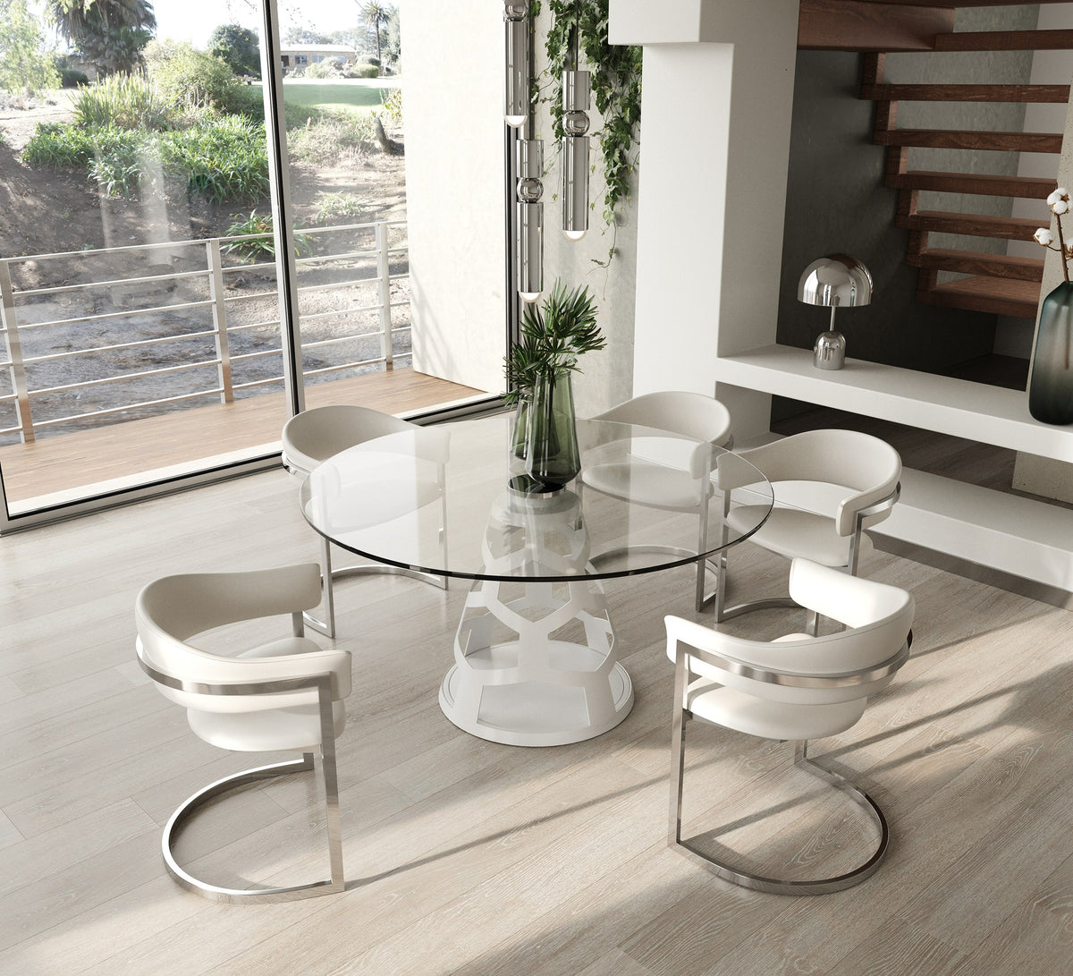 Lilly Modern 12mm Round Glass + White Dining Table