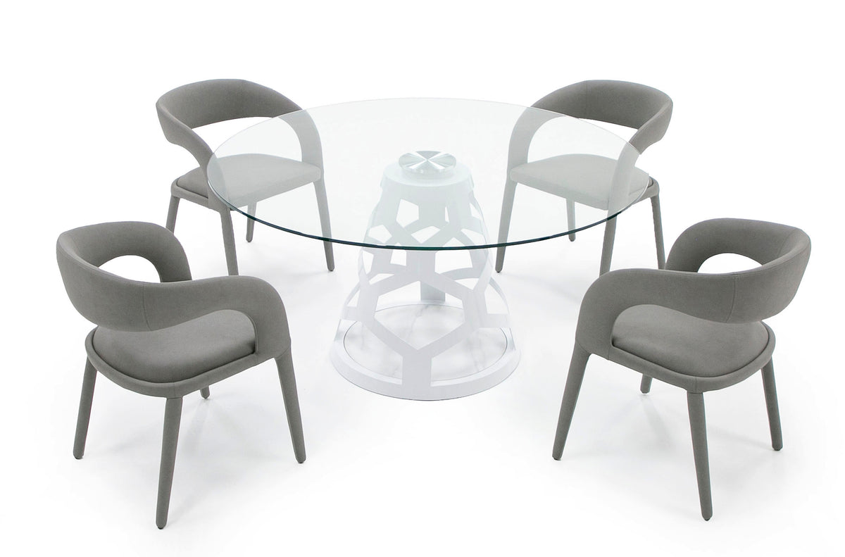 Lilly Modern 12mm Round Glass + White Dining Table