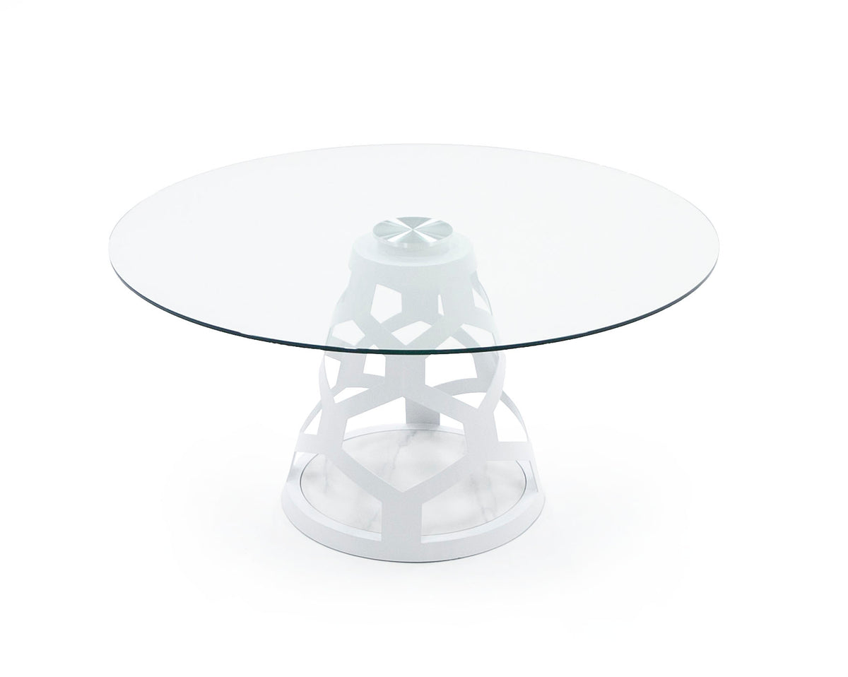 Lilly Modern 12mm Round Glass + White Dining Table