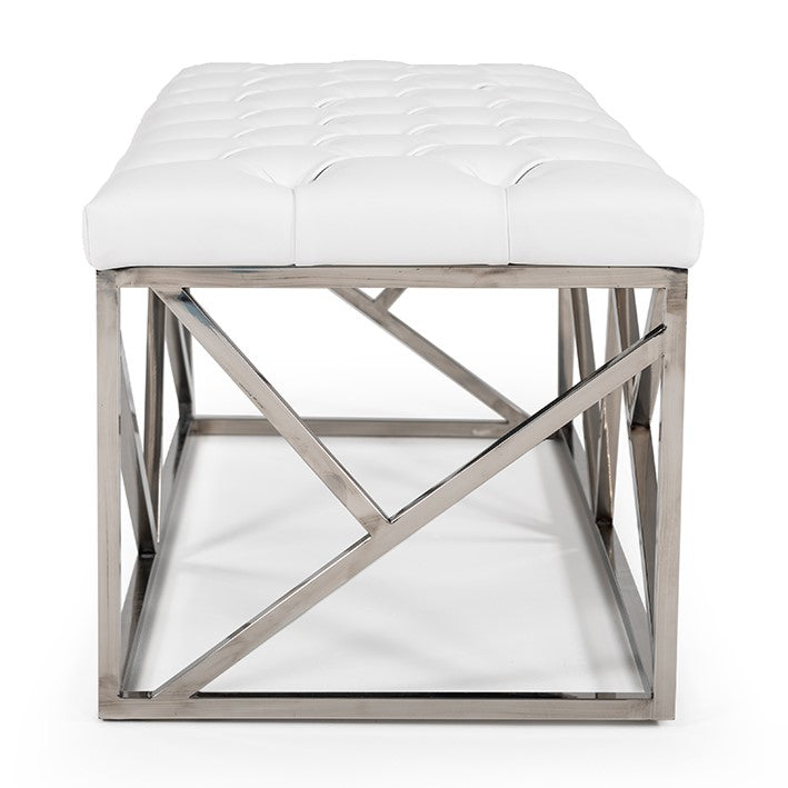 Lindsey Modern White Leatherette & Stainless Steel Bench