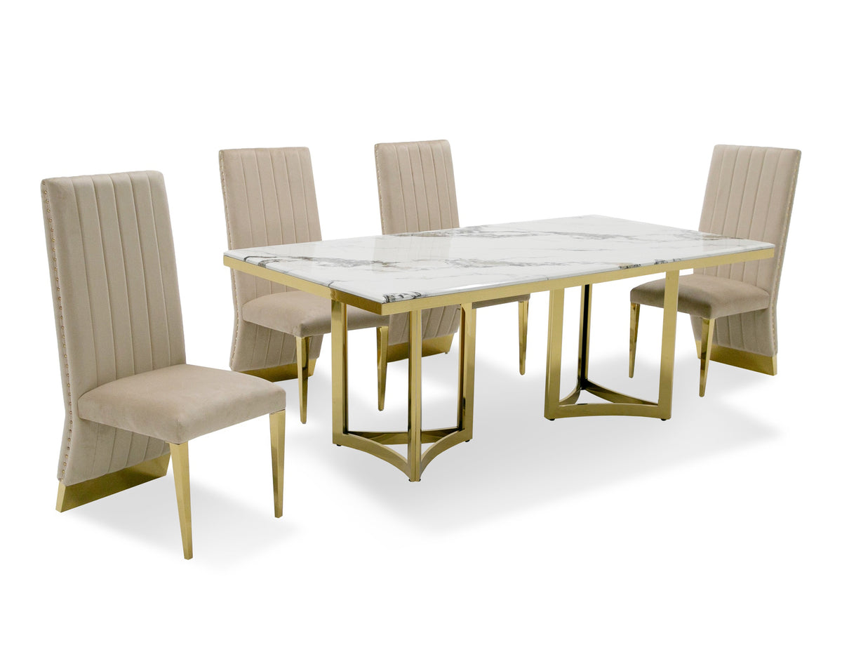 Loomis White Marble & Gold Dining Table