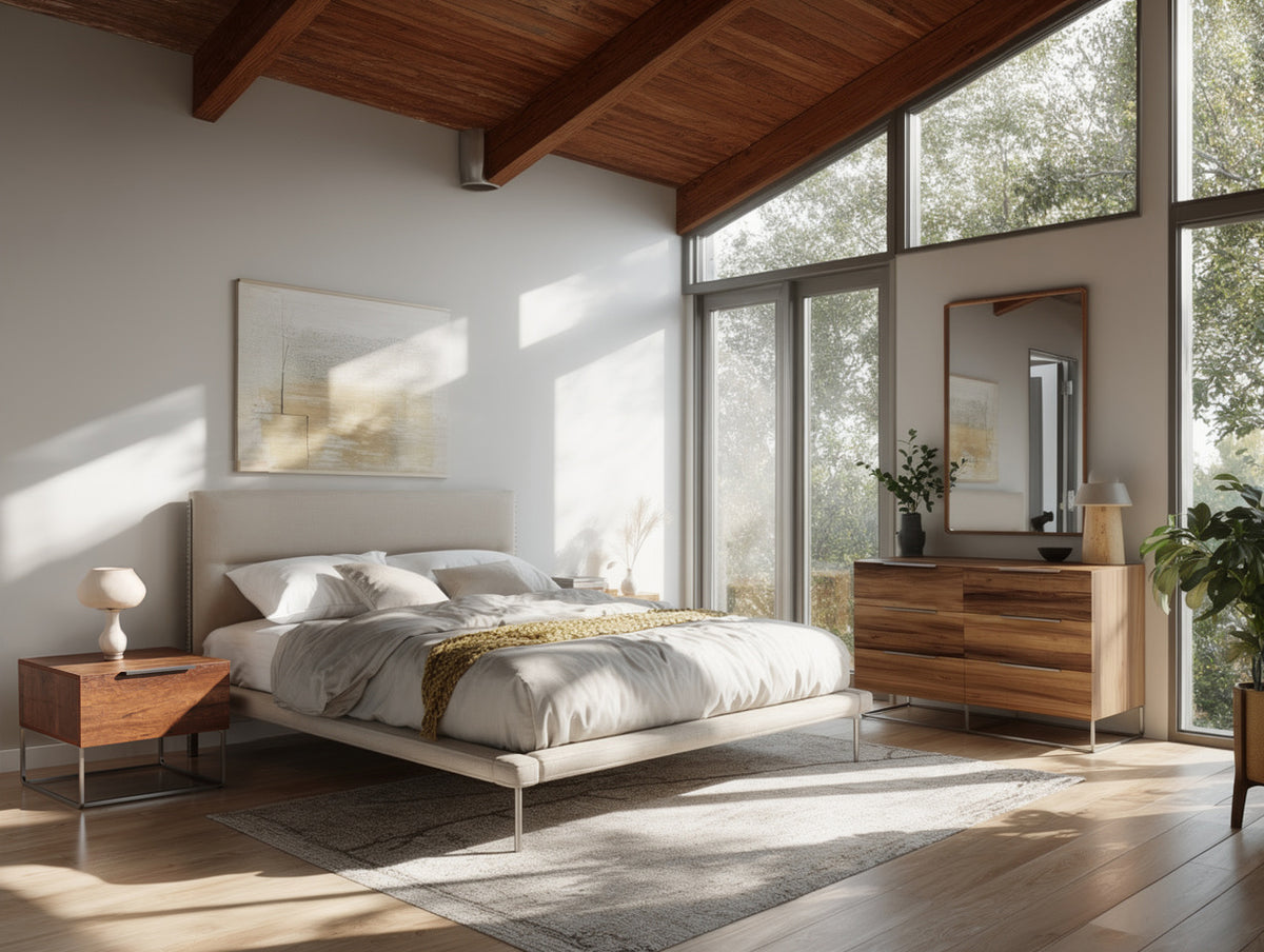 Bergeron Contemporary Cream Woven Fabric Bed