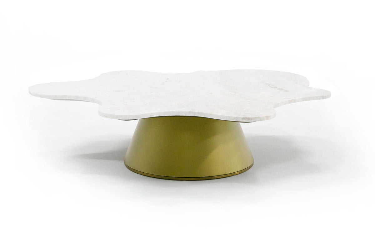 Gabbro Low Glam White Marble and Gold Coffee Table