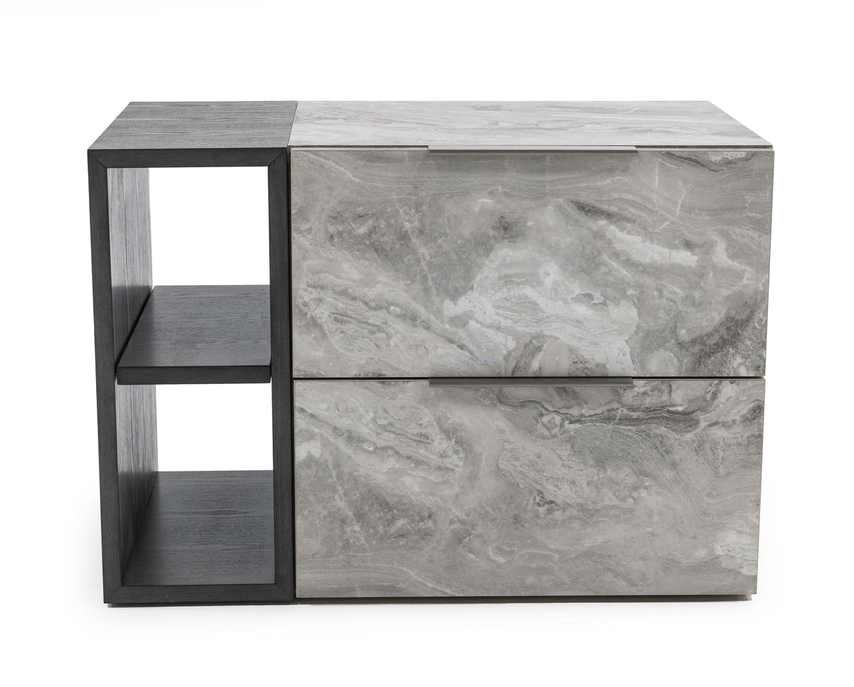 Maranello Modern Grey Wash & Faux Marble Nightstand