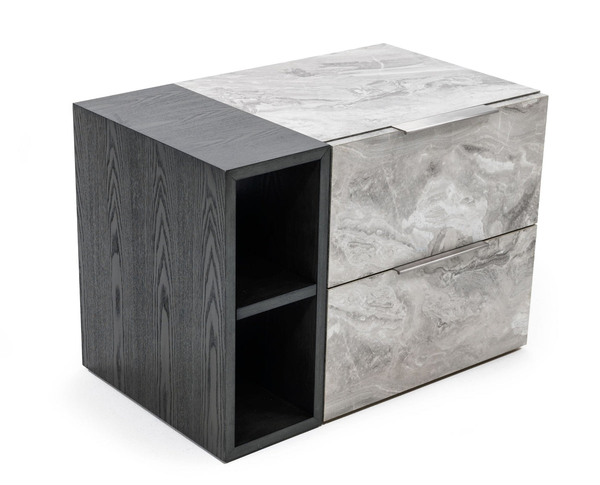 Maranello Modern Grey Wash & Faux Marble Nightstand