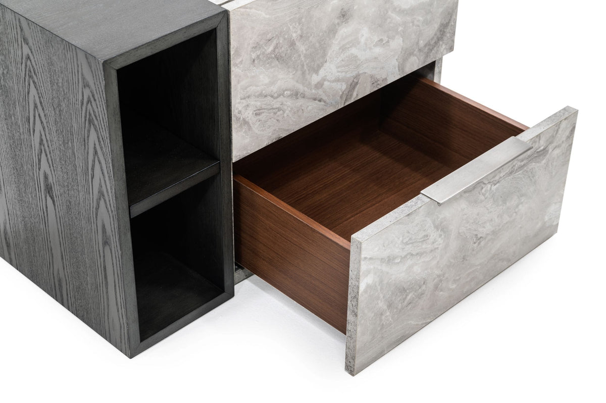 Maranello Modern Grey Wash & Faux Marble Nightstand