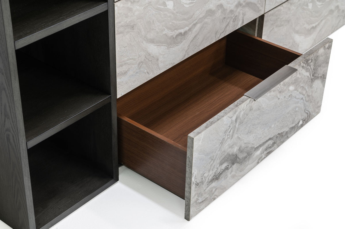 Maranello Modern Grey Wash & Faux Marble Dresser