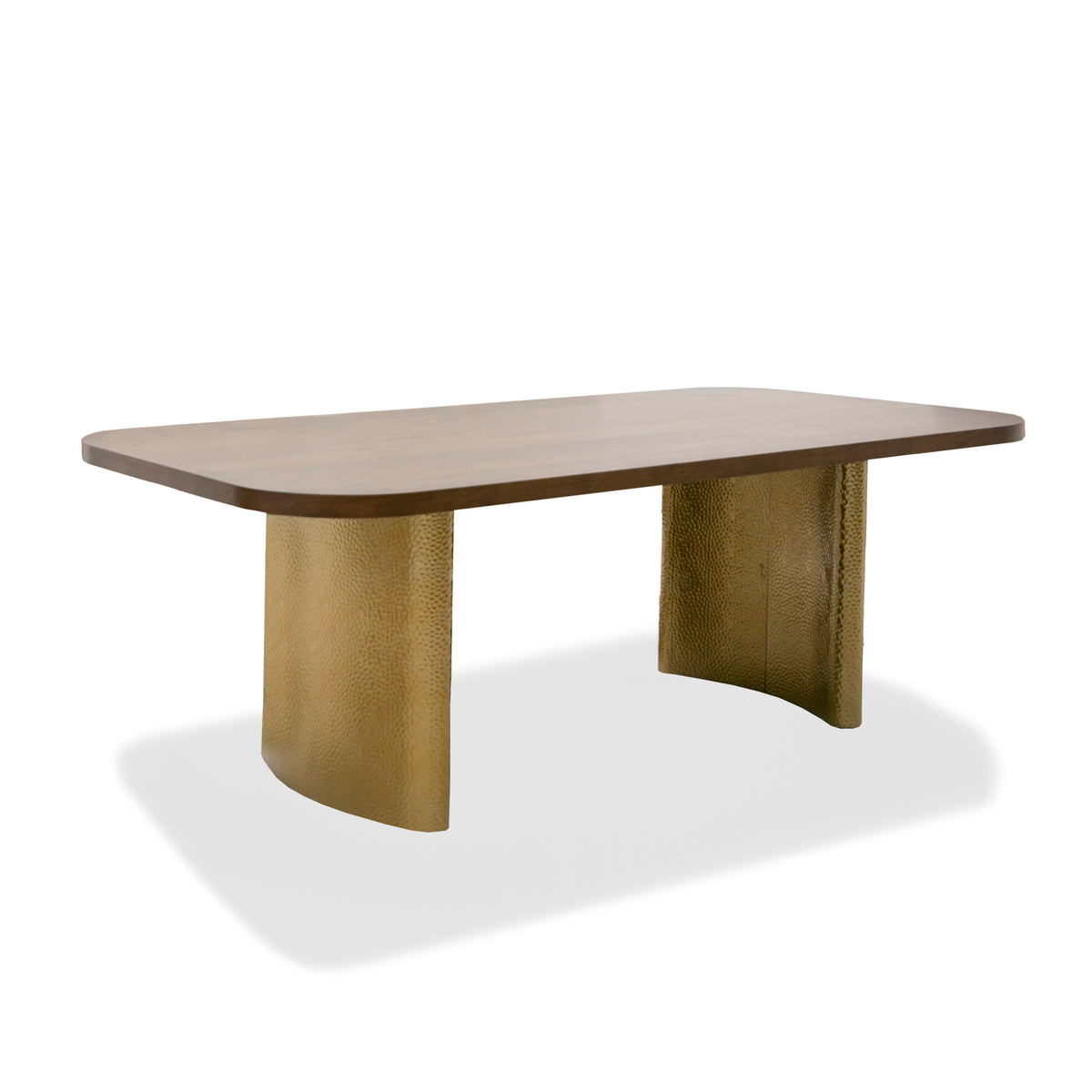 Marjorie Modern Walnut + Brushed Gold Rectangular Dining Table