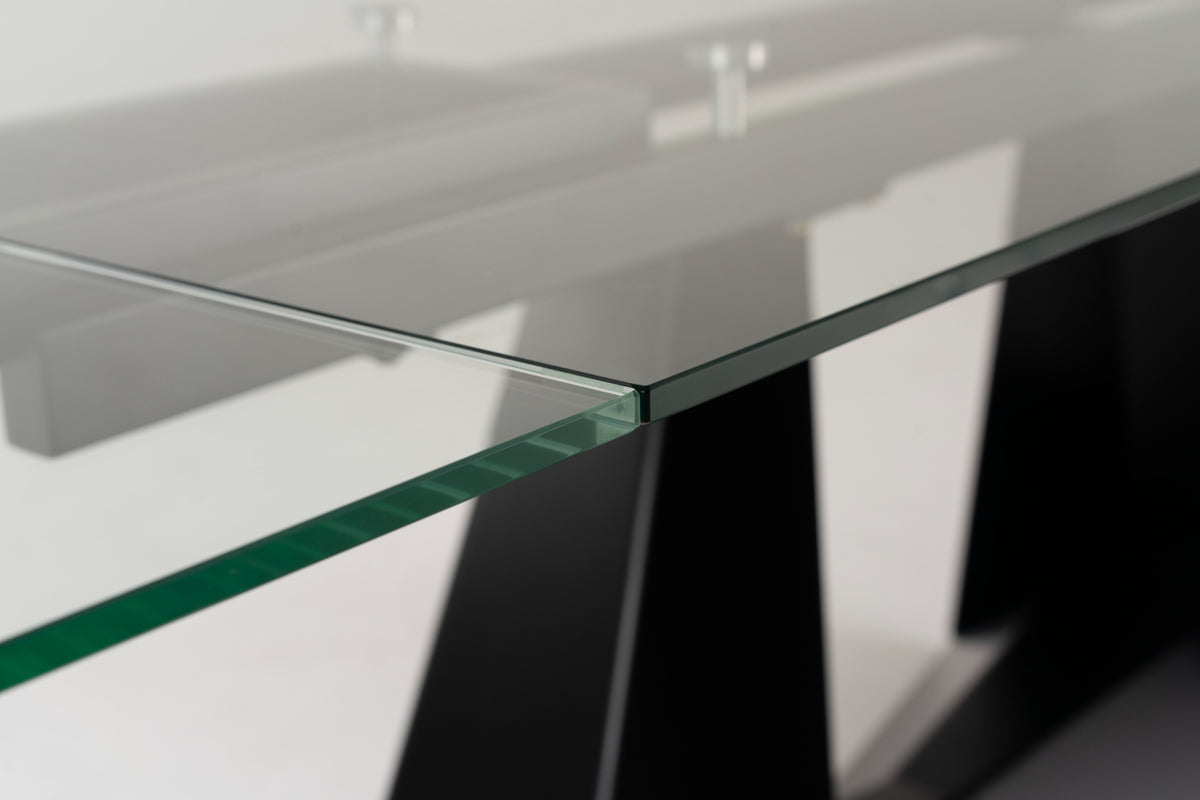 Maroney Modern Black and Glass Extendable 70.5"/106" Dining Table