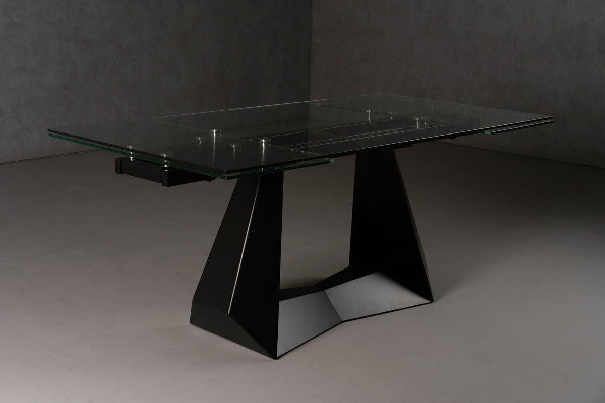 Maroney Modern Black and Glass Extendable 70.5"/106" Dining Table
