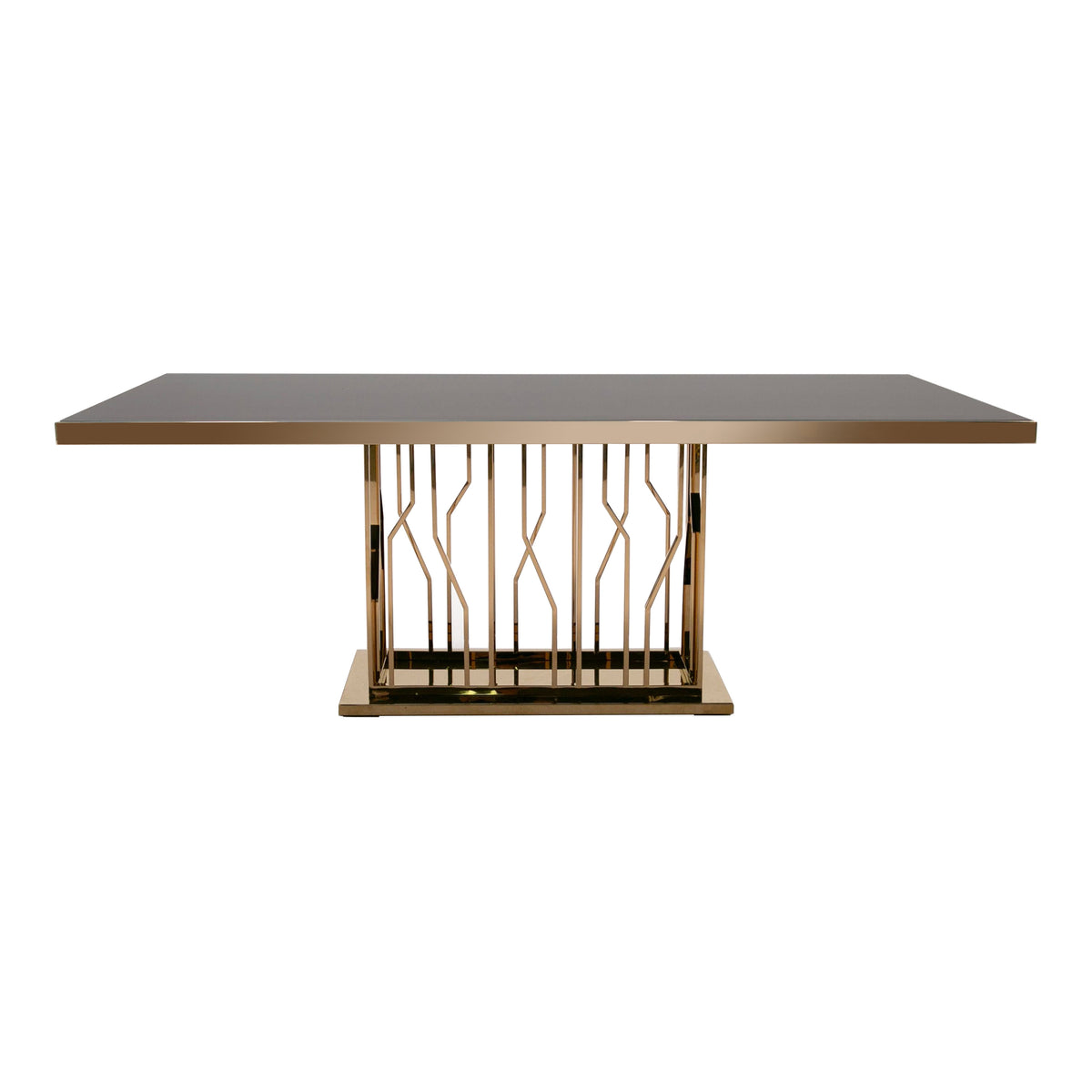 Marston Modern Black Glass & Rosegold Dining Table