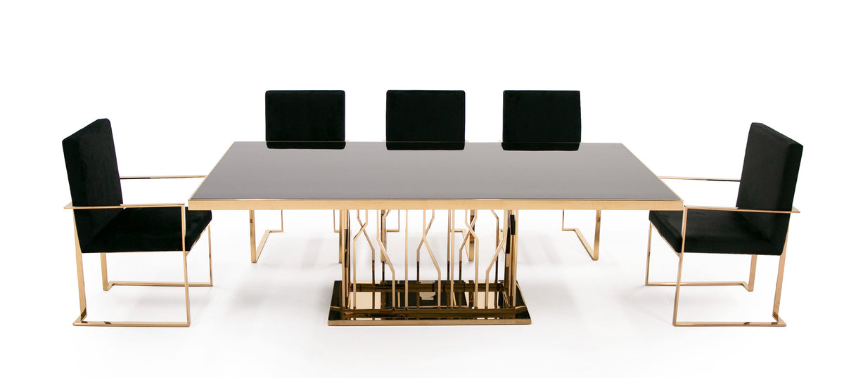 Marston Modern Black Glass & Rosegold Dining Table