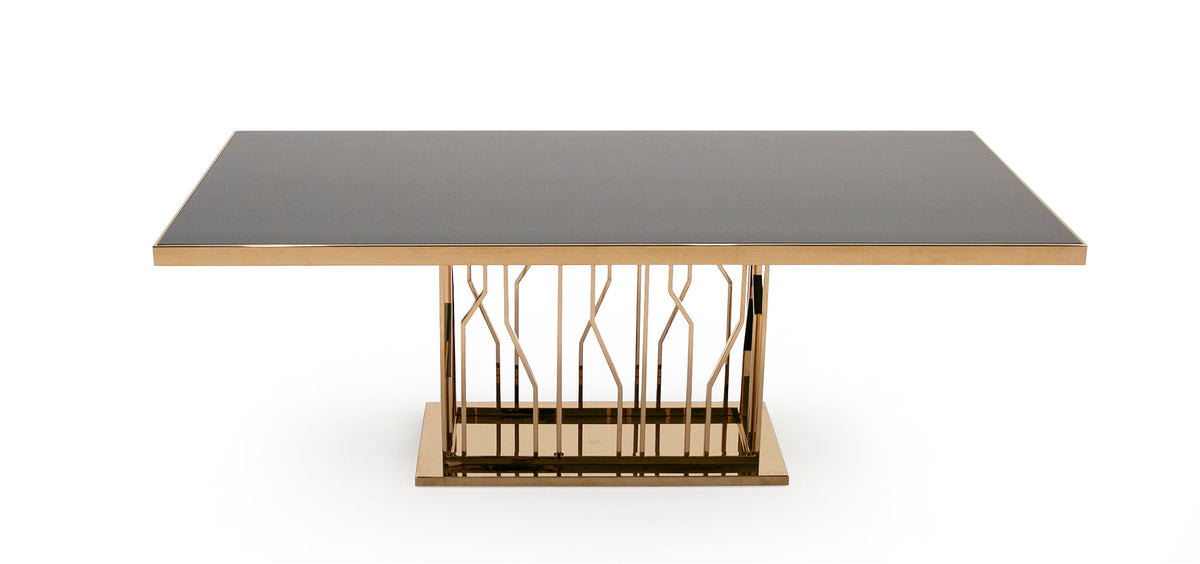 Marston Modern Black Glass & Rosegold Dining Table
