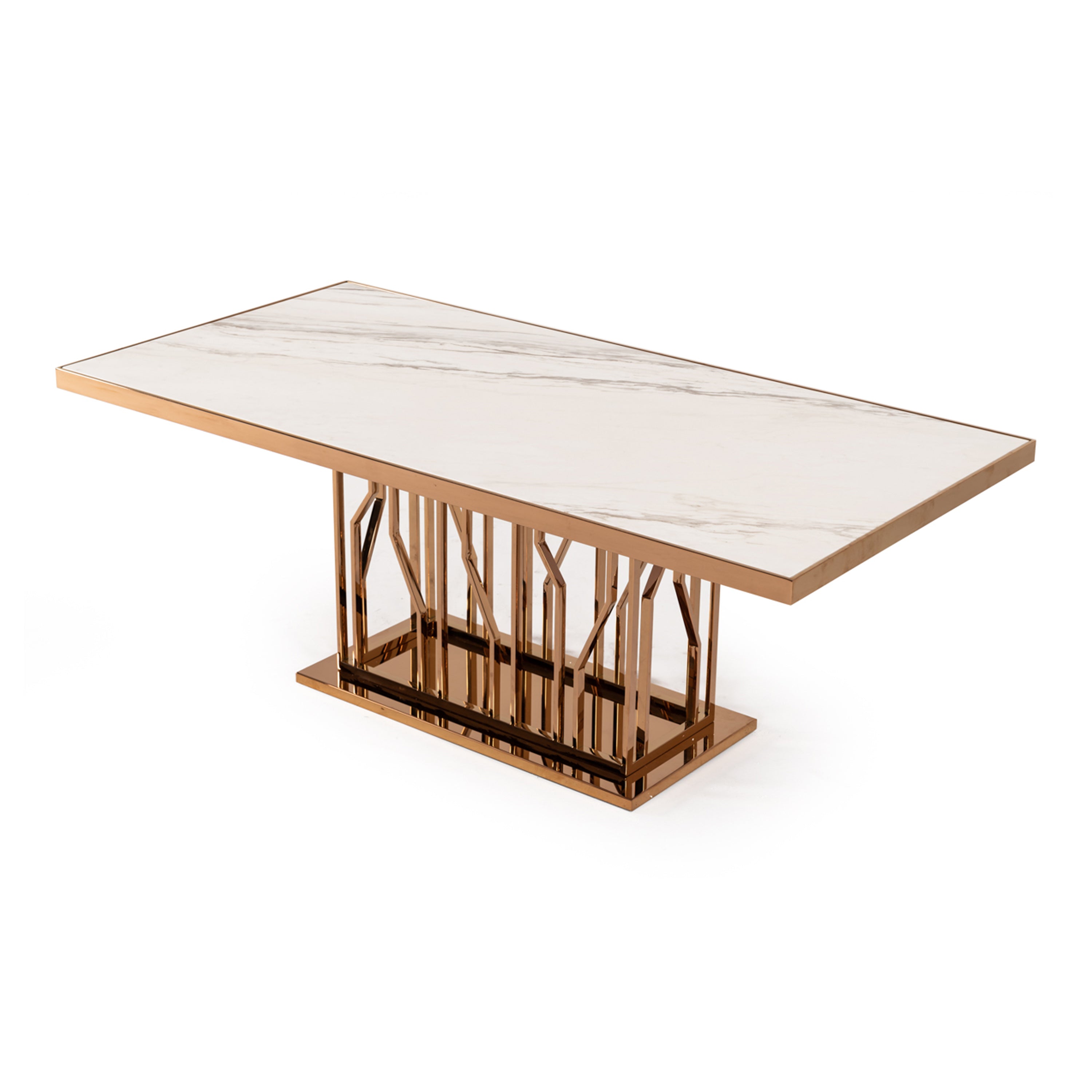 Marston Modern White Marble & Rosegold Dining Table