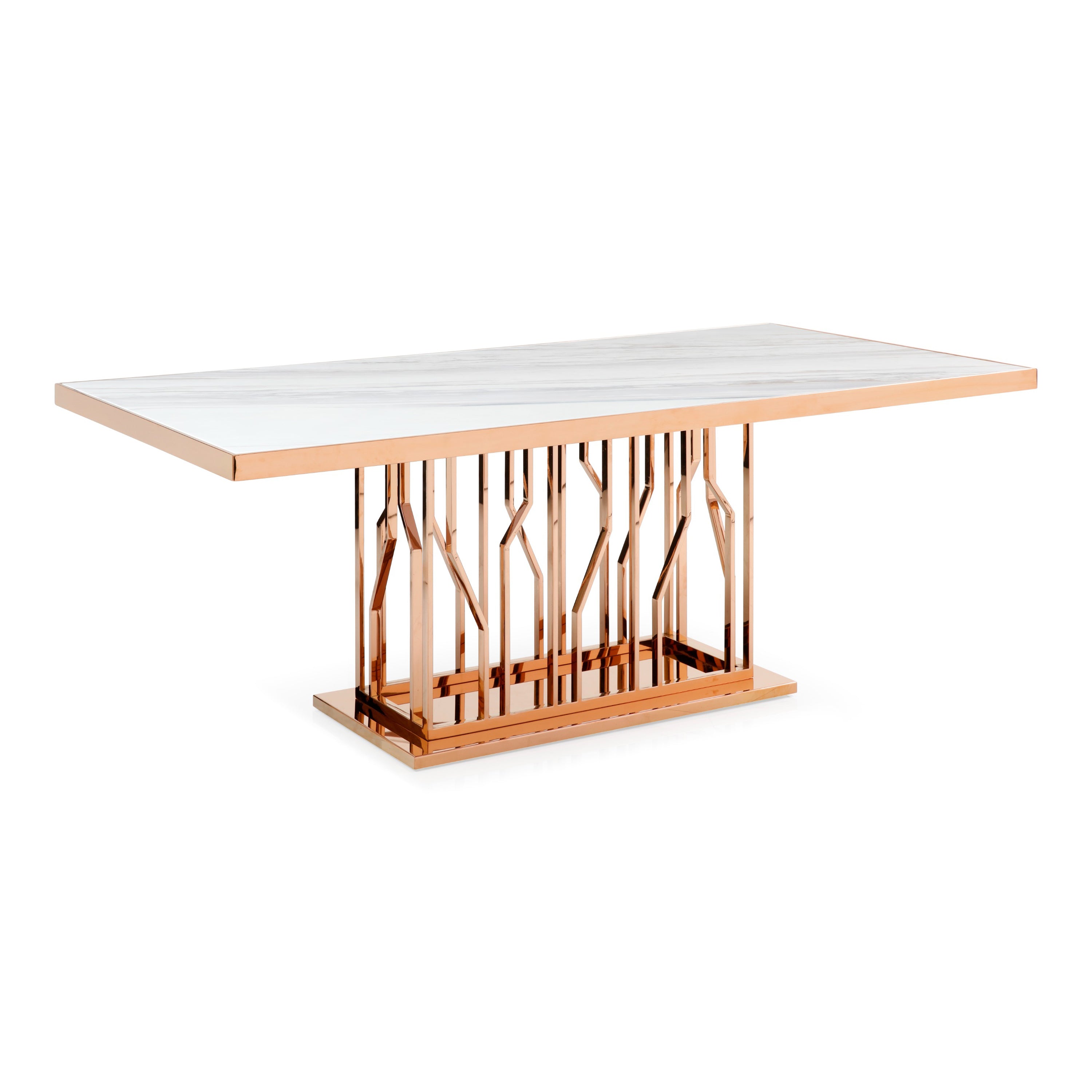 Marston Modern White Marble & Rosegold Dining Table