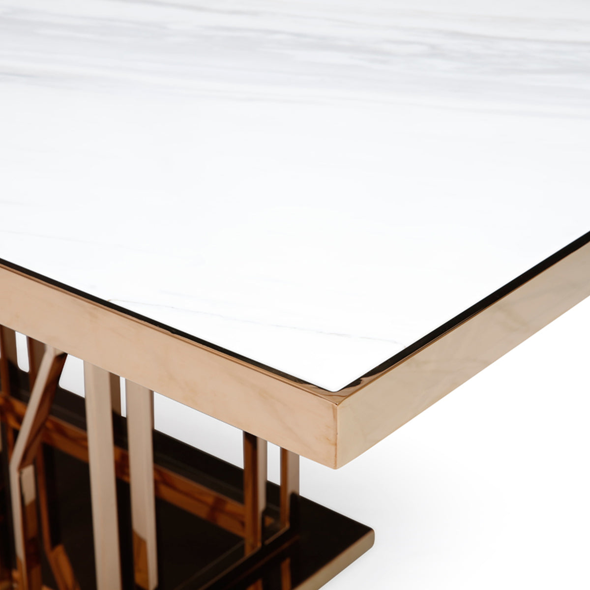 Marston Modern White Marble & Rosegold Dining Table