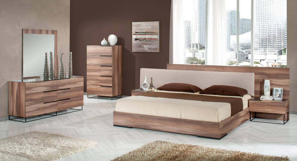 Eastern King Matteo Italian Modern Walnut & Fabric Bedroom Set