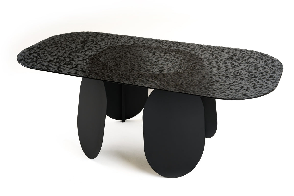 Maxine Modern Hammered Grey Glass Rectangular Dining Table