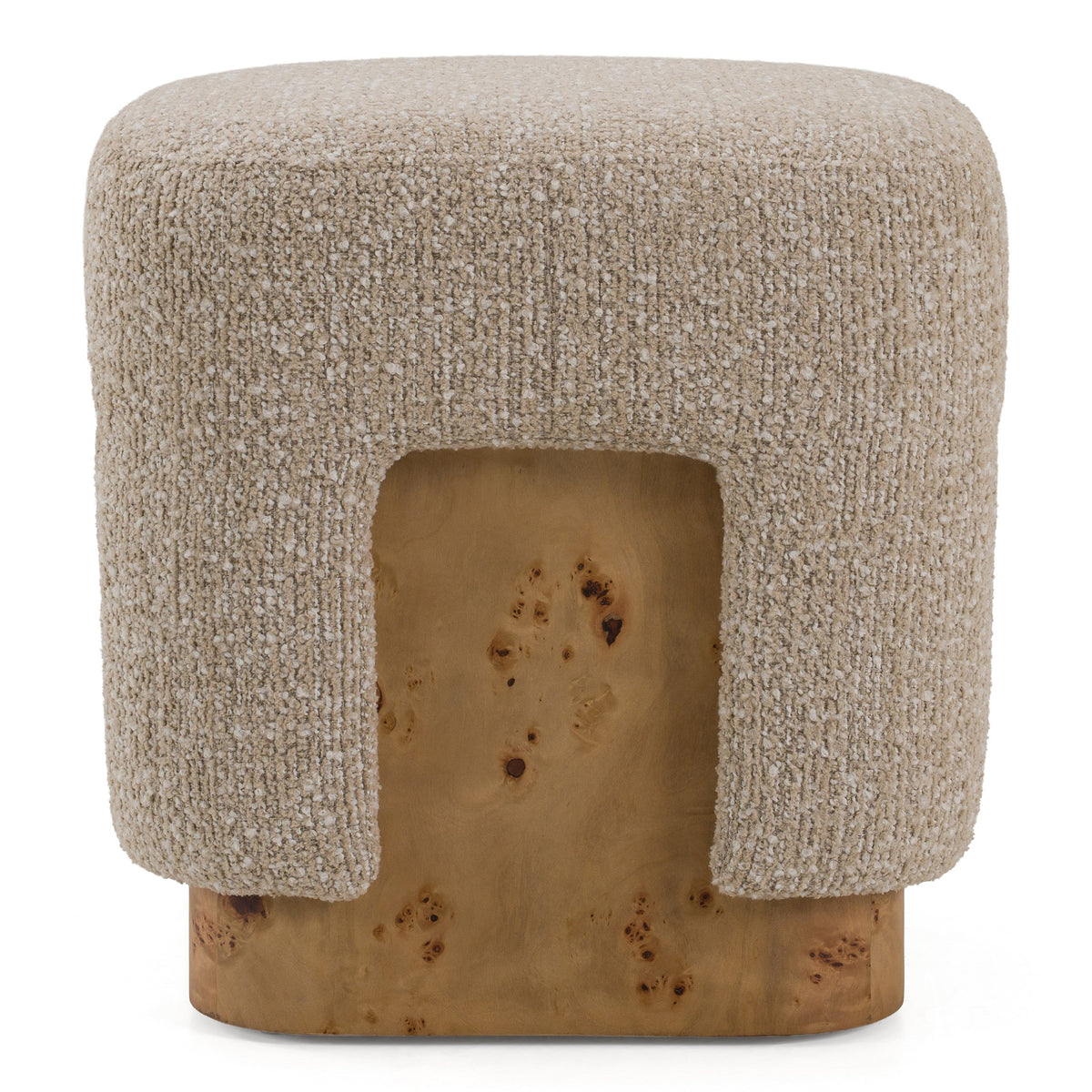 Mayfair Contemporary Beige Fabric + Burl Square Ottoman