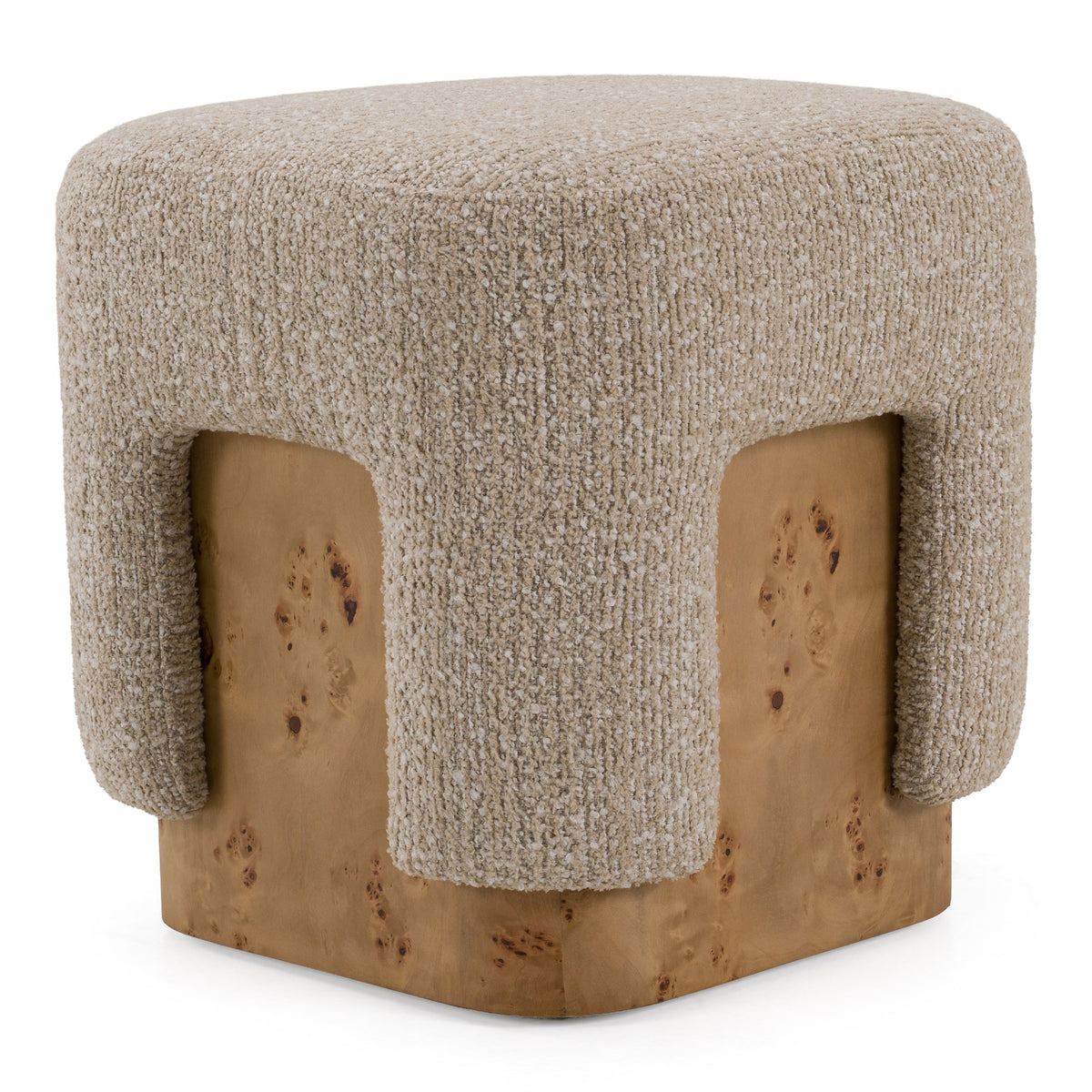 Mayfair Contemporary Beige Fabric + Burl Square Ottoman