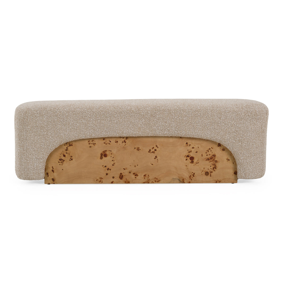 Mayfair Contemporary Beige Fabric + Burl Bench Ottoman