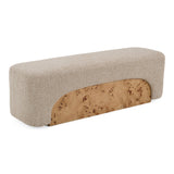Mayfair Contemporary Beige Fabric + Burl Bench Ottoman