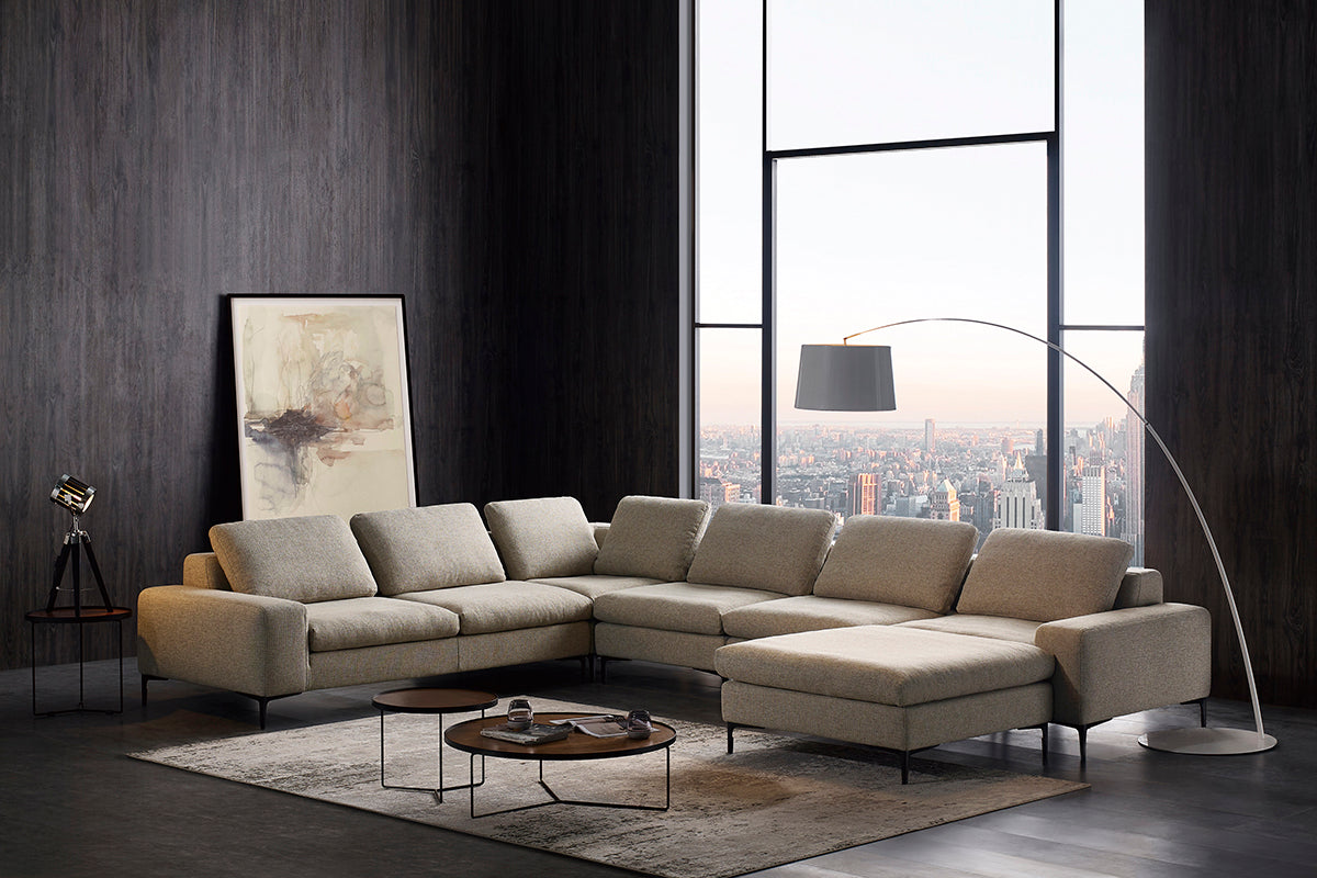 Cascade Modern Beige Fabric U Shaped Sectional Sofa