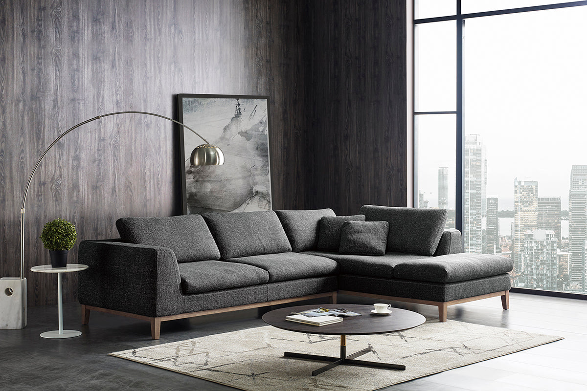 Mielcasa | Grey Divani Casa Hickman Modern Dark Grey Fabric Right Facing Sectional Sofa | SKU VGMB-C005-GRY | MPN: 76076 | Free Delivery & Free Return