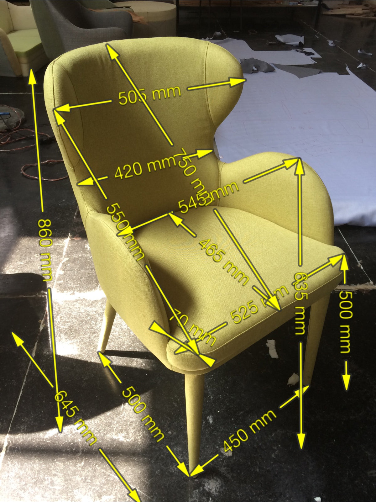 Tigard Mid-Century Yellow Fabric Dining Chair