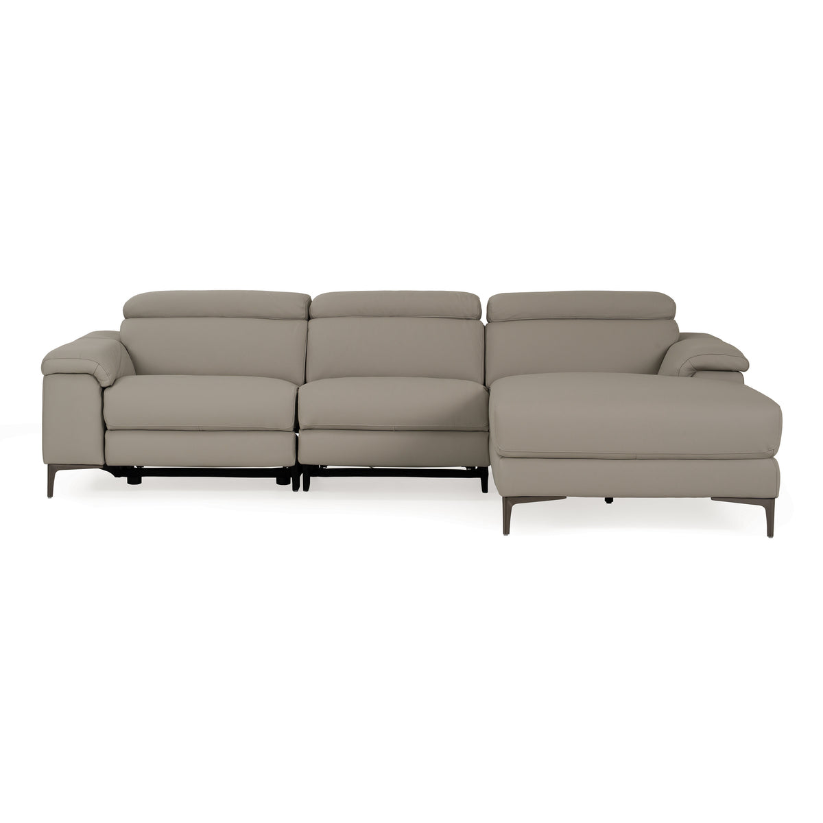 Meidas Modern Light Grey Leather Sectional Sofa + 2 Recliners Right Facing Chaise