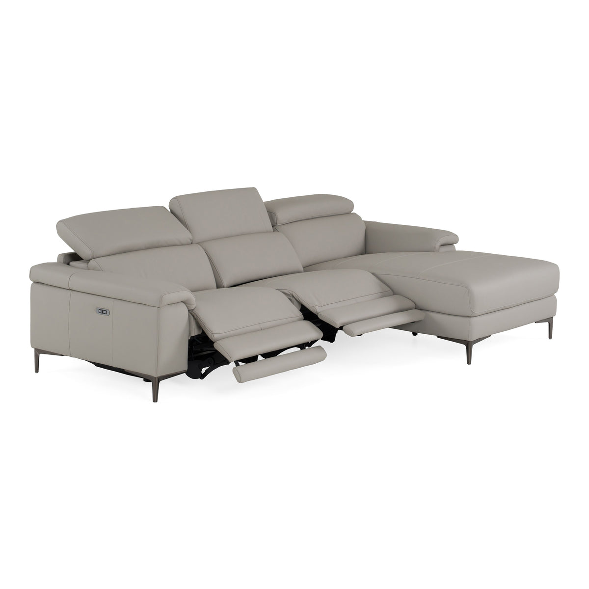 Meidas Modern Light Grey Leather Sectional Sofa + 2 Recliners Right Facing Chaise
