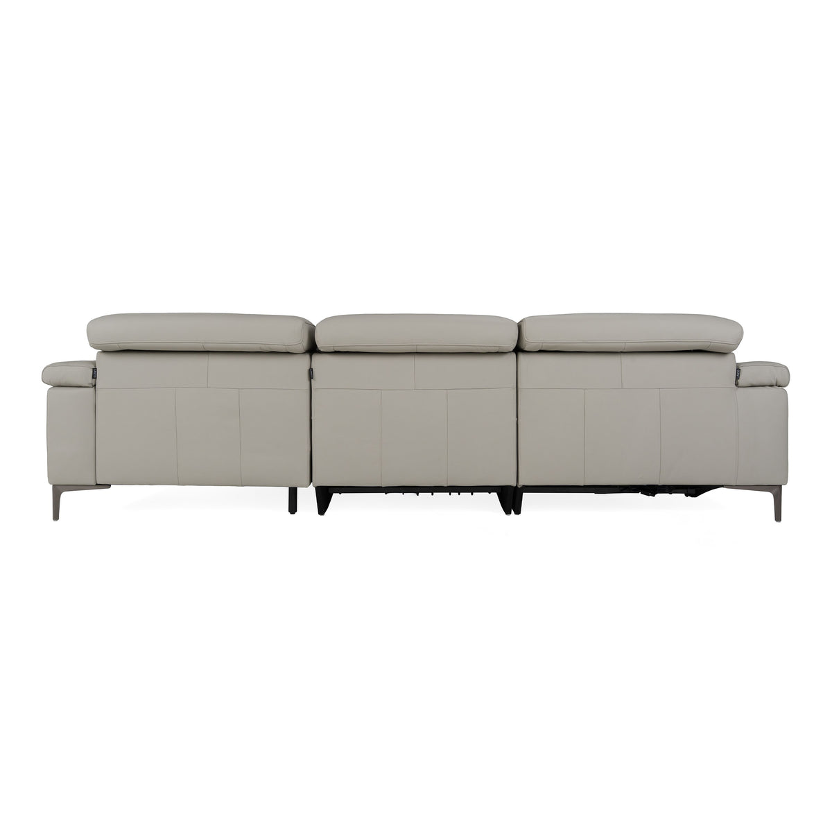 Meidas Modern Light Grey Leather Sectional Sofa + 2 Recliners Right Facing Chaise
