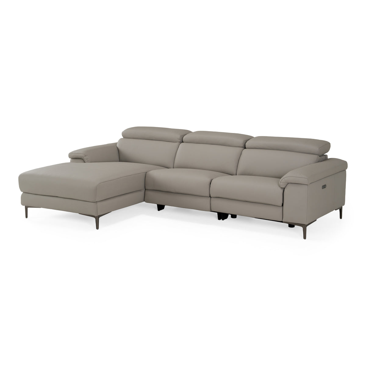 Meidas Modern Light Grey Leather Sectional Sofa + 2 Recliners Left Facing Chaise