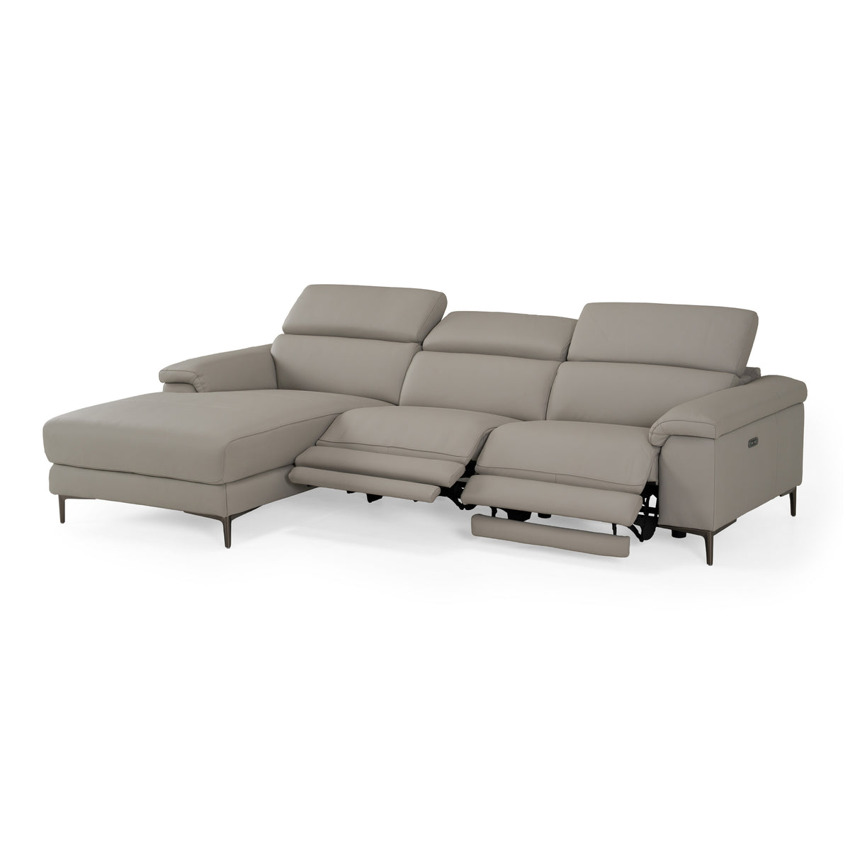 Meidas Modern Light Grey Leather Sectional Sofa + 2 Recliners Left Facing Chaise