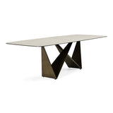 Melanie Modern White Ceramic & Brushed Brown Dining Table