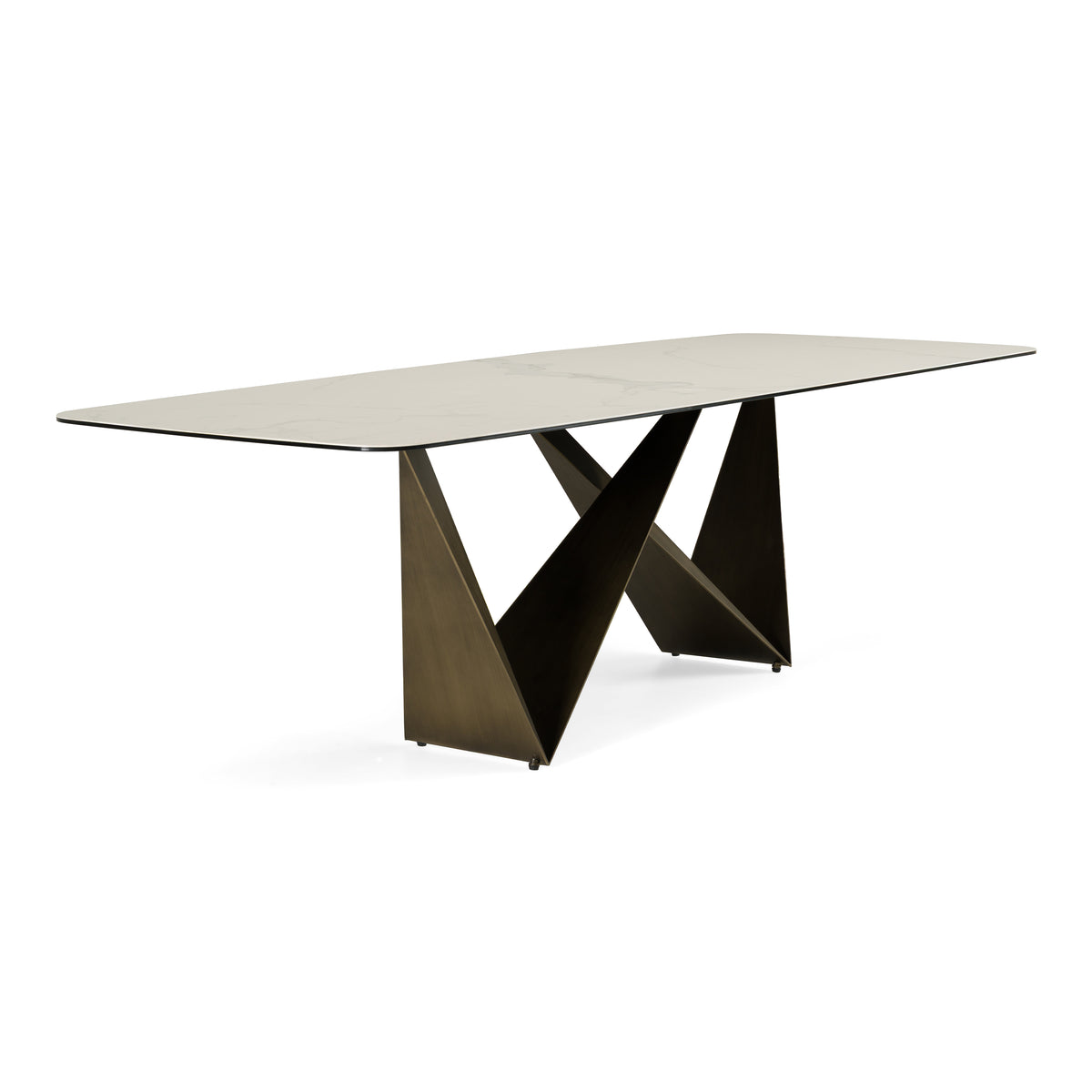 Melanie Modern White Ceramic & Brushed Brown Dining Table