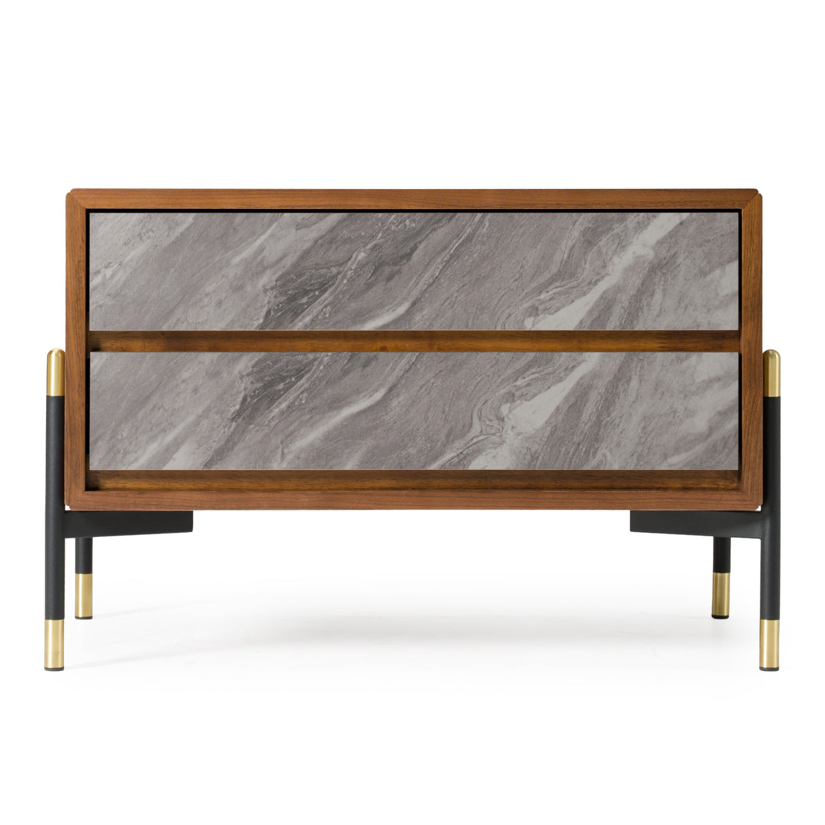 Metcalf Mid-Century Walnut & Grey Nightstand