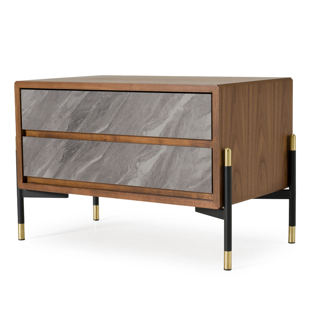 Metcalf Mid-Century Walnut & Grey Nightstand